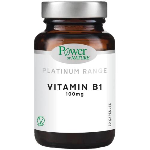 Power Of Nature Platinum Range Vitamin B1 100mg Συμπλήρωμα Διατροφής με Θειαμίνη για τη Φυσιολογική Λειτουργία της Καρδιάς, του Νευρικού Συστήματος & Μείωση της Κούρασης 30veg.caps
